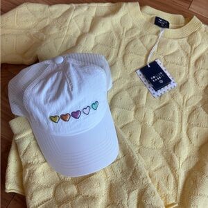 Roller Rabbit Yellow Textured Crewneck Sweater with White Heart Cap